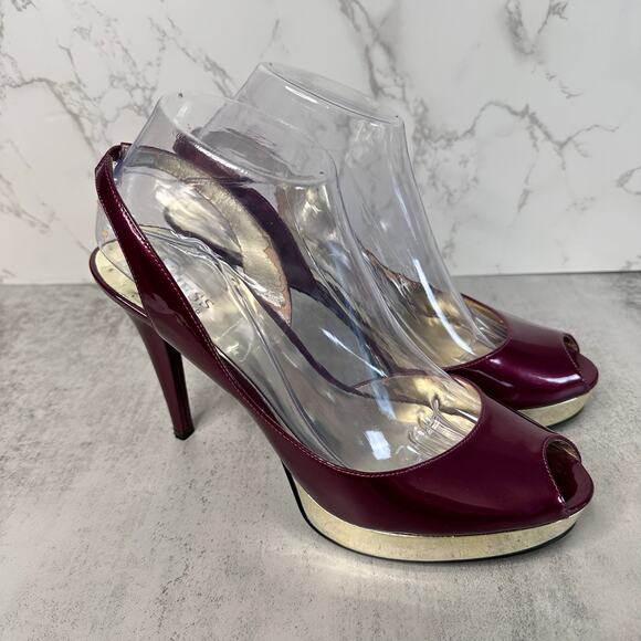 Guess by Marciano Heels WMNS Maroon & Gold US Sz 8.5M Pumps Office Party Glossy - Picture 1 of 11